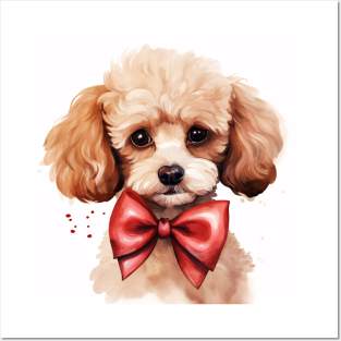 Cute Adorable Poodle Puppy Dog Wearing a Red Bow Tie Posters and Art